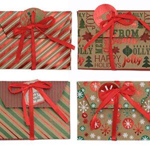 Iconikal Christmas Holiday Foil Embossed Kraft Gift Card Holder Boxes, Set of 9