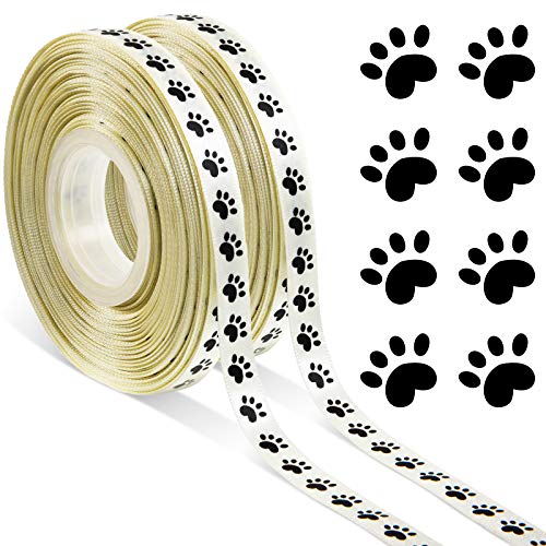 2 Rolls Paw Print Ribbon Paw Party Stain Ribbon Rolls for Dog Paw Print Party Ornaments Gift Wrap Decor, 3/8 Inch by 50 Yard