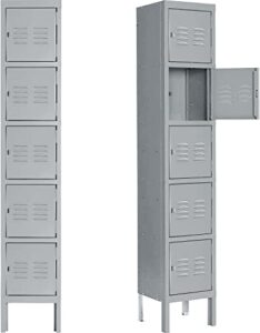 pataku metal lockers for employees, 5 tier storage locker cabinet, steel lockers 5 lockable doors for school, gym, office, home(grey,5-tier)