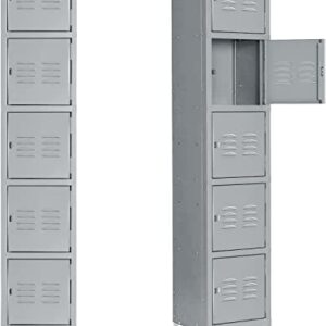 Pataku Metal Lockers for Employees, 5 Tier Storage Locker Cabinet, Steel Lockers 5 Lockable Doors for School, Gym, Office, Home(Grey,5-Tier)