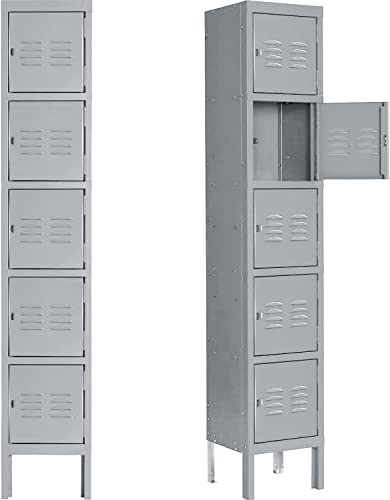 Pataku Metal Lockers for Employees, 5 Tier Storage Locker Cabinet, Steel Lockers 5 Lockable Doors for School, Gym, Office, Home(Grey,5-Tier)