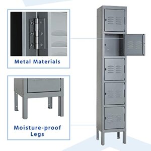 Pataku Metal Lockers for Employees, 5 Tier Storage Locker Cabinet, Steel Lockers 5 Lockable Doors for School, Gym, Office, Home(Grey,5-Tier)