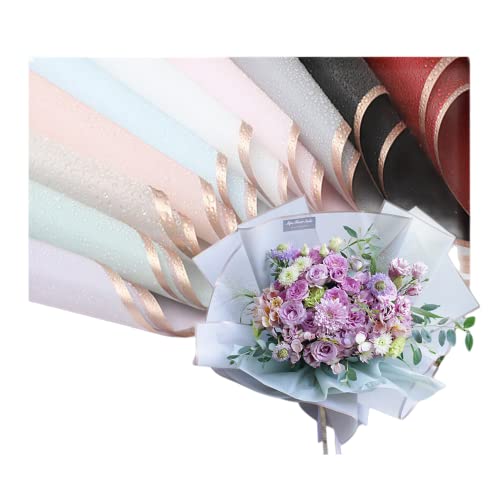 Rikyo 20pcs/10 Color Gold Edge Flower Gift Wrapping Paper,Waterproof No Fade Translucent Flower Shop Paper,DIY Wrapping For Valentine's Day Wedding Flower Bouquet Clothing Shirt Shoes 22.8x 22.8