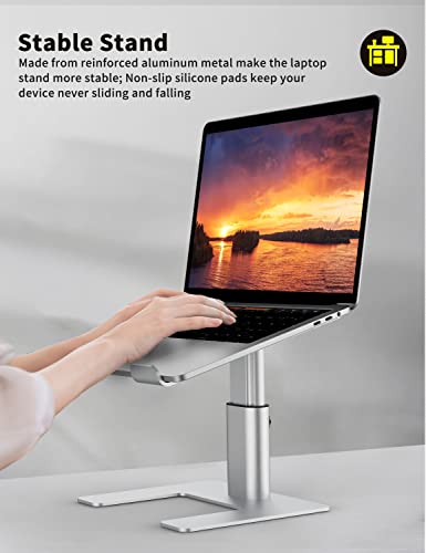 Ergopollo Laptop Stand for Desk, Computer Stand Adjustable Height, Ergonomic Notebook Laptop Riser, Aluminum Metal Holder Compatible with 10 to 15.6 Inches Notebook PC Computer, Silver