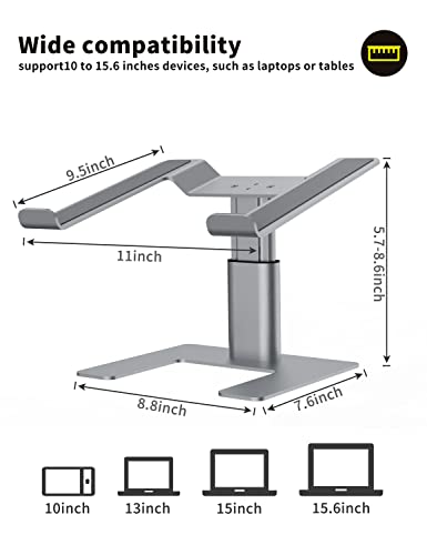 Ergopollo Laptop Stand for Desk, Computer Stand Adjustable Height, Ergonomic Notebook Laptop Riser, Aluminum Metal Holder Compatible with 10 to 15.6 Inches Notebook PC Computer, Silver