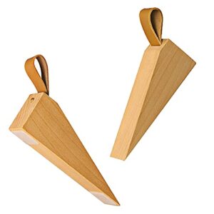 Door Stopper, Soild Beech Wood Doorstop Wedge, Non-Slip Door Stops Wedges, Sturdy and Durable Door Stop Wedge, Security Door Stopper with Leather Band for Hanging (2PCS)