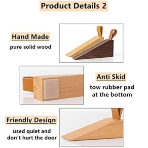 Door Stopper, Soild Beech Wood Doorstop Wedge, Non-Slip Door Stops Wedges, Sturdy and Durable Door Stop Wedge, Security Door Stopper with Leather Band for Hanging (2PCS)