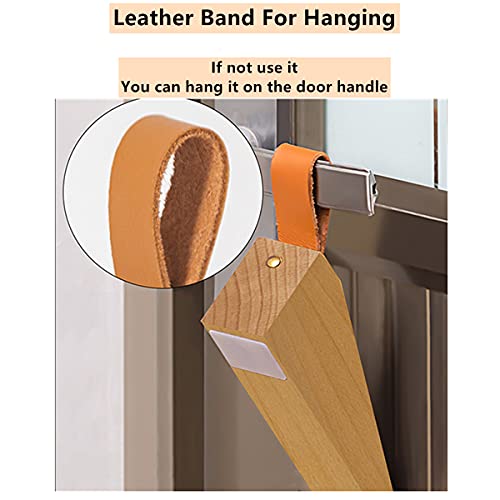 Door Stopper, Soild Beech Wood Doorstop Wedge, Non-Slip Door Stops Wedges, Sturdy and Durable Door Stop Wedge, Security Door Stopper with Leather Band for Hanging (2PCS)