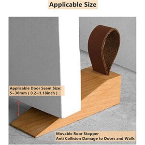 Door Stopper, Soild Beech Wood Doorstop Wedge, Non-Slip Door Stops Wedges, Sturdy and Durable Door Stop Wedge, Security Door Stopper with Leather Band for Hanging (2PCS)