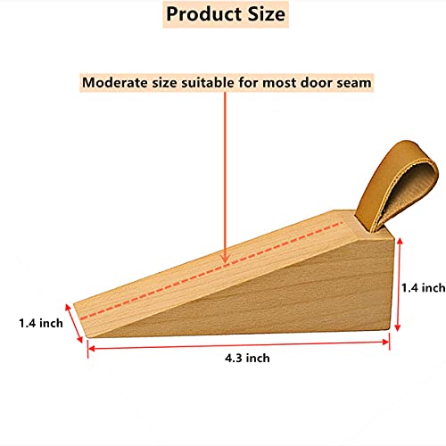 Door Stopper, Soild Beech Wood Doorstop Wedge, Non-Slip Door Stops Wedges, Sturdy and Durable Door Stop Wedge, Security Door Stopper with Leather Band for Hanging (2PCS)