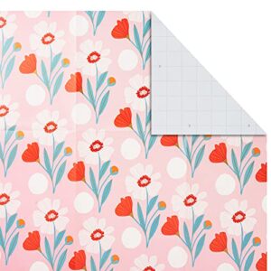Hallmark Pink Flat Wrapping Paper Sheets with Cutlines on Reverse (12 Folded Sheets with Sticker Seals) Spring Flowers, Stripes, Hearts for Valentine's Day, Easter, Mother's Day, Bridal Showers