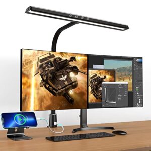 levotar led desk lamp, 24w eye-caring architect desk lamps for home office, 1800lm large auto dimming overhead desk light with usb charging port, 45 minutes timer, 5 color modes