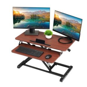 TechOrbits Standing Desk Converter - Particle Board, Adjustable Height Sit to Stand Up Desk Riser for Home Office - Computer, Laptop & Dual Monitor Workstation & Machine Stand - 32 Inch, Wood