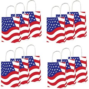 12PCS Patriotic Gift bags With Handle, 8.3 x 6.3 x 3.15 Inch 4th Of July American Flag Bags, Red White and Blue Paper Bag for Veterans Day Independence Day Memorial Day and Fourth of July Party Favor