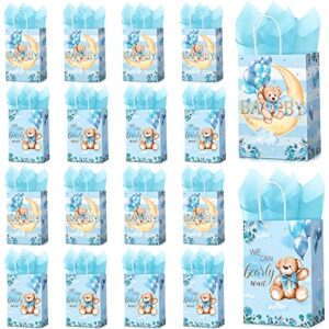 16 pack bear baby shower bags with 16 pcs tissue paper gender reveal party favor gift bags we can bearly wait baby party candy goodie treat bags for baby shower kids birthday party supplies