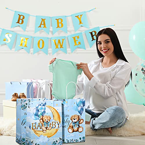 16 Pack Bear Baby Shower Bags with 16 Pcs Tissue Paper Gender Reveal Party Favor Gift Bags We Can Bearly Wait Baby Party Candy Goodie Treat Bags for Baby Shower Kids Birthday Party Supplies