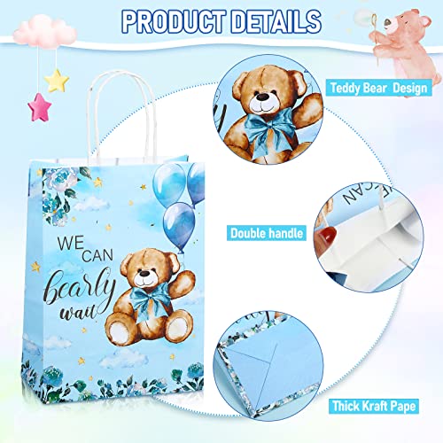 16 Pack Bear Baby Shower Bags with 16 Pcs Tissue Paper Gender Reveal Party Favor Gift Bags We Can Bearly Wait Baby Party Candy Goodie Treat Bags for Baby Shower Kids Birthday Party Supplies