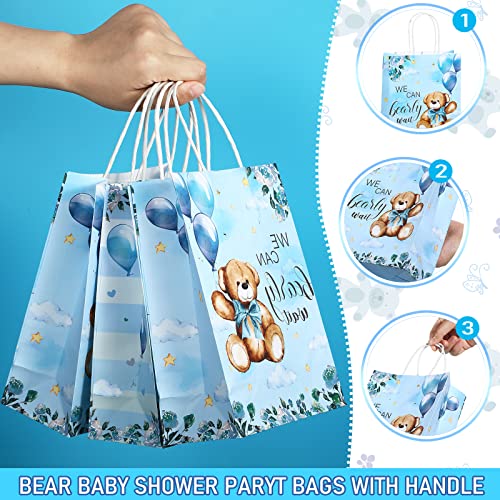 16 Pack Bear Baby Shower Bags with 16 Pcs Tissue Paper Gender Reveal Party Favor Gift Bags We Can Bearly Wait Baby Party Candy Goodie Treat Bags for Baby Shower Kids Birthday Party Supplies