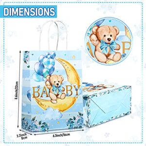 16 Pack Bear Baby Shower Bags with 16 Pcs Tissue Paper Gender Reveal Party Favor Gift Bags We Can Bearly Wait Baby Party Candy Goodie Treat Bags for Baby Shower Kids Birthday Party Supplies