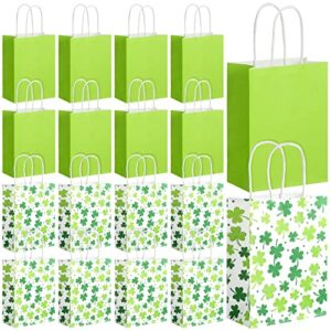 24 pcs st. patrick’s day paper gift bags with handles 5.9 x 8.3 x 3.1 inch green treat bags and irish lucky shamrock goodie bags for st patrick’s day party favor wedding birthday