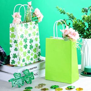 24 Pcs St. Patrick's Day Paper Gift Bags with Handles 5.9 x 8.3 x 3.1 Inch Green Treat Bags and Irish Lucky Shamrock Goodie Bags for St Patrick's Day Party Favor Wedding Birthday