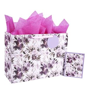 MAYPLUSS 16" Extra Large Gift Bag with Gift Card and Tissue Paper - Purple Floral for Mothers day, Birthday