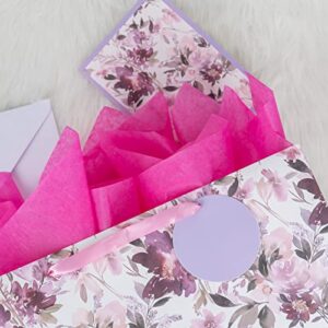 MAYPLUSS 16" Extra Large Gift Bag with Gift Card and Tissue Paper - Purple Floral for Mothers day, Birthday