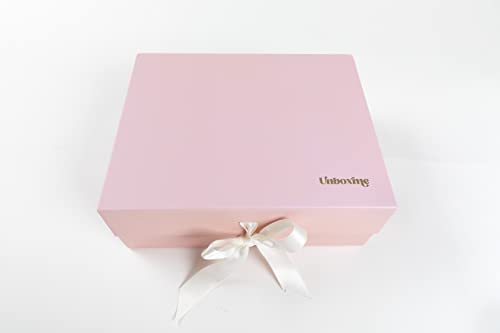 Unboxme Pink Luxury Gift Box - 10.5x 8.5 x 4.2 Inches-with Satin Ribbon | Matte Textured Finish Box for Wedding Christmas-Bridal and Baby Shower Gifts