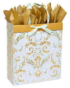 papyrus 18″ jumbo gift bag with tissue paper (white and gold) for weddings, birthdays, bridal showers, 50th anniversary and all occasions (1 bag, 4-sheets)
