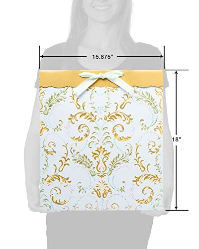 Papyrus 18" Jumbo Gift Bag with Tissue Paper (White and Gold) for Weddings, Birthdays, Bridal Showers, 50th Anniversary and All Occasions (1 Bag, 4-Sheets)