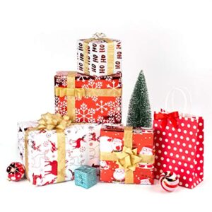 RUSPEPA Christmas Wrapping Paper-Red and White Paper with a Metallic foil Shine-Christmas Elements Collection-4 Roll-30Inch X 10Feet Per Roll