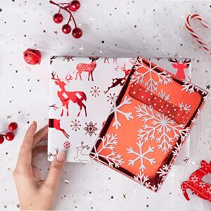 RUSPEPA Christmas Wrapping Paper-Red and White Paper with a Metallic foil Shine-Christmas Elements Collection-4 Roll-30Inch X 10Feet Per Roll