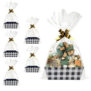 Basket For Gifts Empty, 5 PCS Sturdy Diy Bulk Gift Basket Kraft Market Tray Cardboard Basket With Handles, Gift Basket Kit Supplies Wrap To Fill For Holiday Birthdays Easter Christmas Weddings