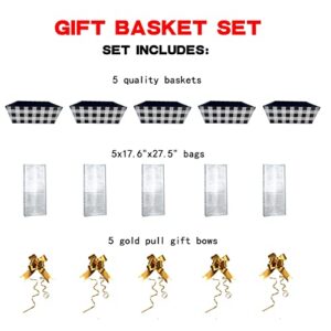 Basket For Gifts Empty, 5 PCS Sturdy Diy Bulk Gift Basket Kraft Market Tray Cardboard Basket With Handles, Gift Basket Kit Supplies Wrap To Fill For Holiday Birthdays Easter Christmas Weddings