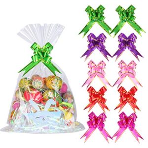 kolewo4ever 40pcs clear cellophane bags pull bow set 20 pcs 12×18 inches cellophane basket bags wine bottles cellophane wrapwith 20pcs pull bows