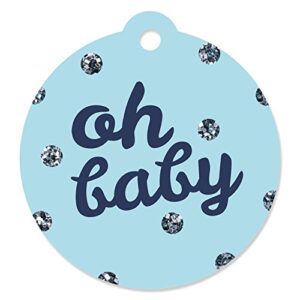 hello little one – blue and silver – boy baby shower favor gift tags (set of 20)