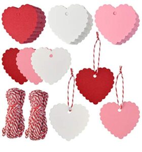 300pcs paper gift tags heart shape gift tags hang tag valentine’s day kraft paper tags gift tags with string for valentine’s day wedding mother’s day thanksgiving party diy wrapping (red pink white)