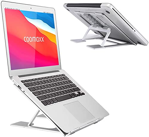 Coomaxx Adjustable Laptop Stand for Desk, Ergonomic Aluminum Computer Stand, Riser Notebook Holder Stand Compatible for MacBook, Air, Pro, Dell XPS, HP, Samsung, Lenovo More 10-17" Laptops(Silver)