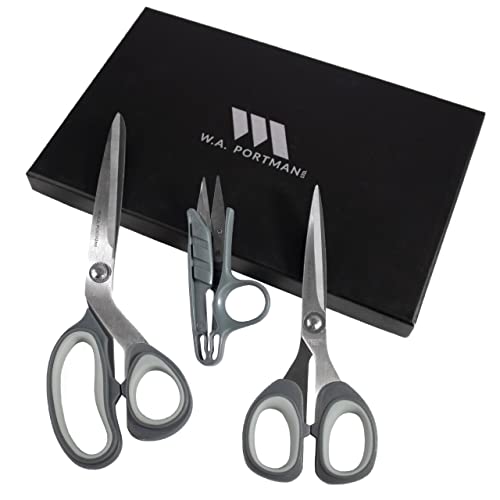 WA Portman 3 pc Fabric Scissor Set - 3 Pack Sewing Scissors for Fabric Cutting - 1 Pair Large Fabric Scissors - 1 Pair Medium Fabric Shears - 1 Pair Thread Scissors Thread Snips - Tailor Scissors