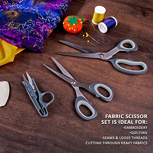 WA Portman 3 pc Fabric Scissor Set - 3 Pack Sewing Scissors for Fabric Cutting - 1 Pair Large Fabric Scissors - 1 Pair Medium Fabric Shears - 1 Pair Thread Scissors Thread Snips - Tailor Scissors