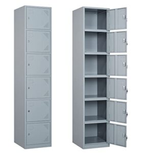yizosh metal locker with 6 doors, tall steel storage lockers for employees – 71″ locker storage cabinets for school, gym, home, office, garage (grey)