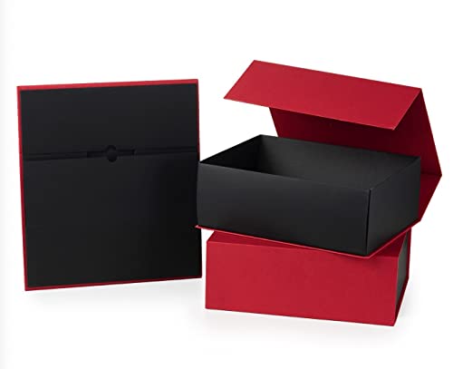 AimtoHome Gift Box 13.4x10x5 Inches,Red Black Gift Box with Lid,Collapsible Bridesmaid Groomsmen Proposal Box with Magnetic,Gift Boxes for Presents,Valentines day Wedding Christmas Birthdays Gift Packging(Pack of 3)