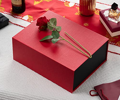 AimtoHome Gift Box 13.4x10x5 Inches,Red Black Gift Box with Lid,Collapsible Bridesmaid Groomsmen Proposal Box with Magnetic,Gift Boxes for Presents,Valentines day Wedding Christmas Birthdays Gift Packging(Pack of 3)