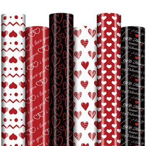 AnyDesign 12 Sheet Valentine's Day Wrapping Paper Red White Black Hearts Wrapping Paper Sweet Love Art Paper for Wedding Anniversary Baby Shower Birthday Gift Packing, 20 x 28 Inch, Folded Flat