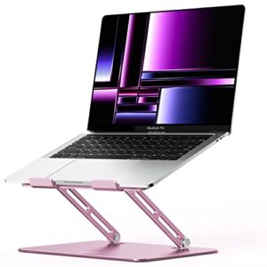 jczt adjustable laptop stand for desk, portable laptop riser, aluminum laptop stand foldable, ergonomic computer notebook stand holder for macbook air pro, dell, hp 10-16”, rose pink