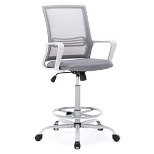 afo mid-back mesh tall office drafting stool chairs with armrest for standing desk, grey