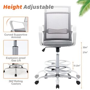 AFO Mid-Back Mesh Tall Office Drafting Stool Chairs with Armrest for Standing Desk, Grey