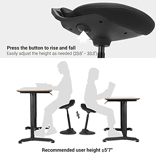 SONGMICS Standing Desk Chair, Adjustable Ergonomic Standing Stool, 23.6-33.3 Inches, Swivel Sitting Balance Chair, Anti-Slip Bottom Pad, Black UOSC02BK