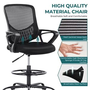 SMUG Tall Drafting, Standing, Counter Office, High Adjustable Ergonomic Mesh Computer Task Chairs with Lumbar Support, Armrests and Foot-Ring for Bar Height Desk, Black