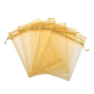 kupoo lot of 50 4″ x 6″drawstring organza pouch strong wedding favor gift candy bag (gold)